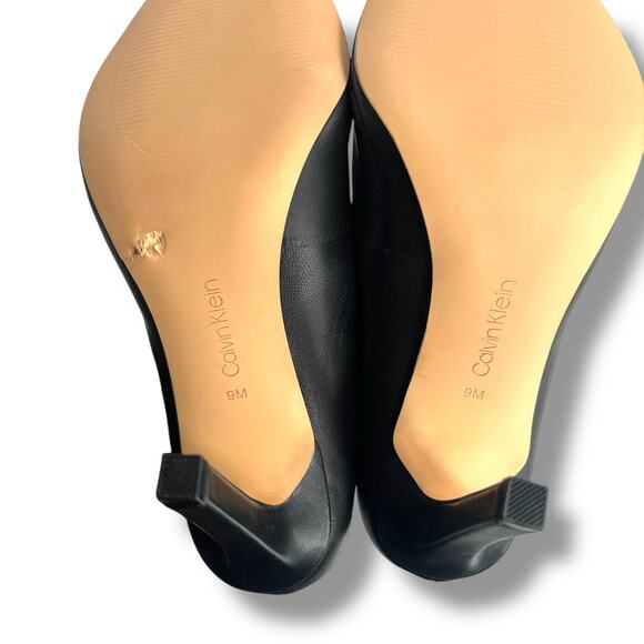 NEW Calvin Klein Pointed Toe Pumps Size 9 High Stiletto Heels Black Leather FLAW - Picture 6 of 13
